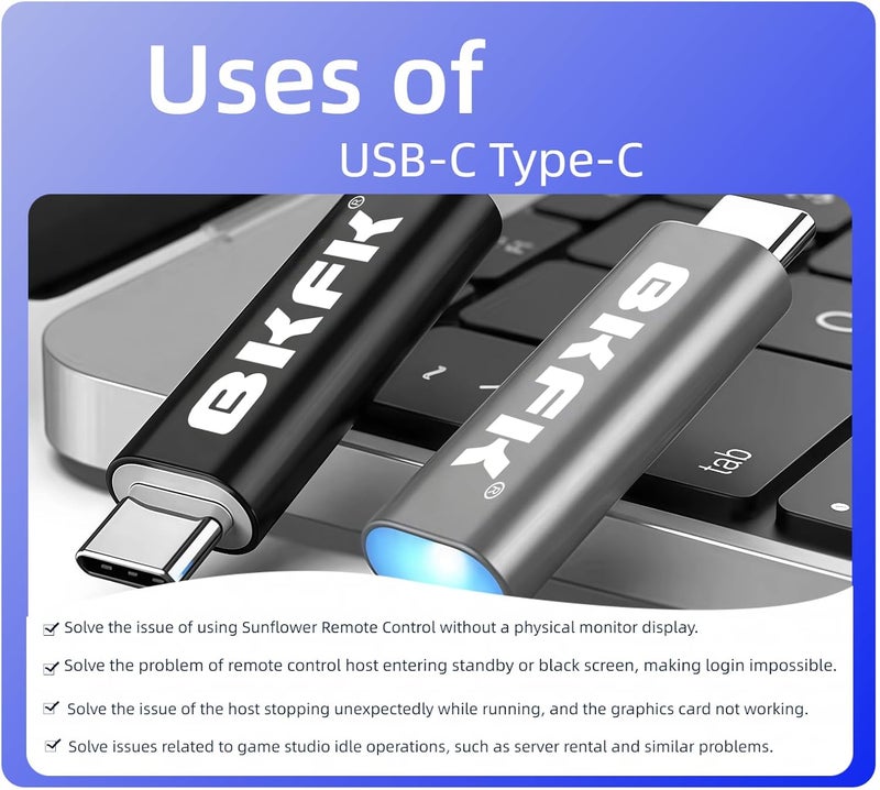 BKFK New Type-C 4K@60Hz-1080P120HZ Virtual Display Adapter USB c,DDC EDID Dummy Plug Headless Ghost Display Emulator 3840 x2160@60Hz 1920x1080p@120Hz - Image 3